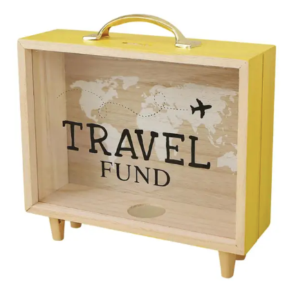 Tirelire en bois "travel fund"