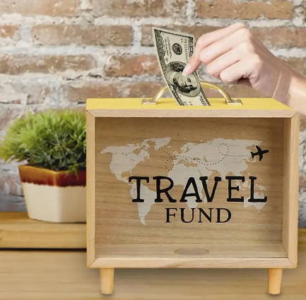 Tirelire en bois "travel fund"